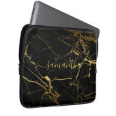 黒い金ゴールド大理石スクリプト ラップトップスリーブ (正面右)