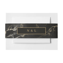 黒い金ゴールド大理石灰 招待状ベリーバンド