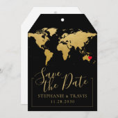 黒い金ゴールド宛先ウェディング日付の保存ラベル (正面/裏面)