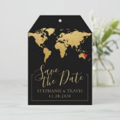 黒い金ゴールド宛先ウェディング日付の保存ラベル (スタンド正面)