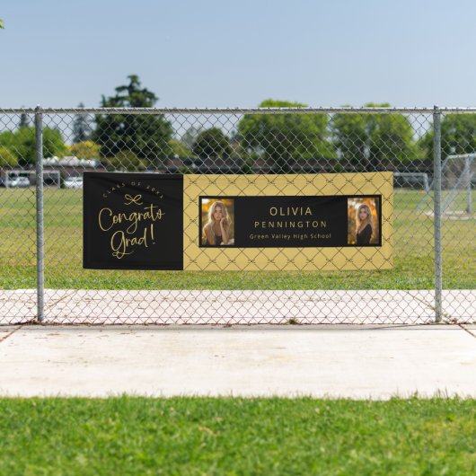 黒い金ゴールド弓2フォトおめでとうグラッドパーティーバナー 横断幕 (インサイチュ)