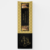 黒い金ゴールド弓2フォトおめでとうグラッドパーティーバナー 横断幕 (縦)