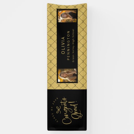 黒い金ゴールド弓2フォトおめでとうグラッドパーティーバナー 横断幕 (縦)