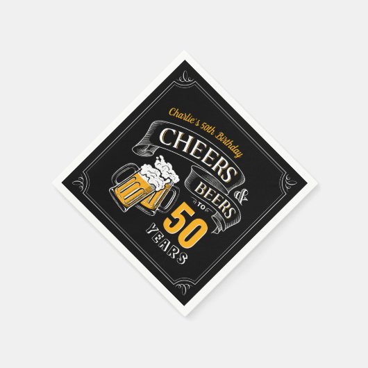 黒い金ゴールド応援とビール任意の年齢誕生日 スタンダードカクテルナプキン (角)