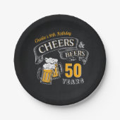 黒い金ゴールド応援とビール任意の年齢誕生日 ペーパープレート (正面)