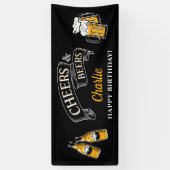 黒い金ゴールド応援とビール任意の年齢誕生日 横断幕 (縦)