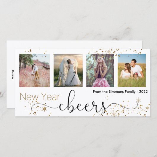 黒い金ゴールド応援ハッピーニューイヤー写真コラージュ シーズンカード (正面/裏面)