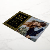 黒い金ゴールド日付フォイルのフォトカードを保存 箔招待状 (回転した状態)