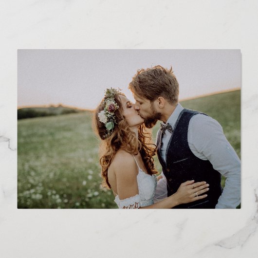 黒い金ゴールド日付フォイルのフォトカードを保存 箔招待状 (裏面)