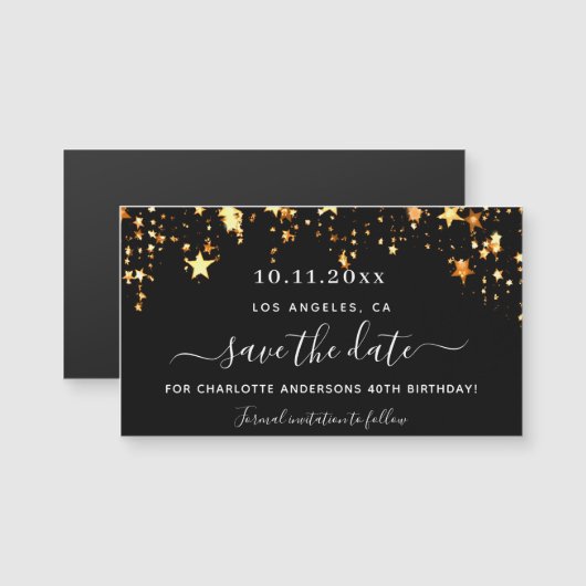 黒い金ゴールド星の誕生日は日付磁石を保存 (正面/裏面)