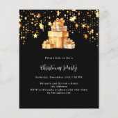 黒い金ゴールド星ギフトクリスマスパーティの招待状 (正面)