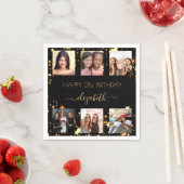 黒い金ゴールド星写真コラージュ誕生日 スタンダードカクテルナプキン (インサイチュ)