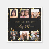 黒い金ゴールド星写真コラージュ誕生日 スタンダードカクテルナプキン (正面)