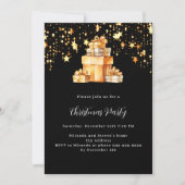 黒い金ゴールド星贈り物クリスマスパーティー 招待状 (正面)
