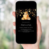 黒い金ゴールド星贈り物クリスマスパーティー 招待状