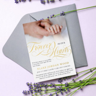 黒い金ゴールド永遠に私たちのハートベビーメモリアル 箔招待状