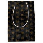 黒い金ゴールド海賊スカルとボーンパターン ミディアムペーパーバッグ (正面)