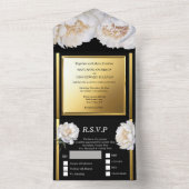 黒い金ゴールド牡丹フローラ結婚の花の贅沢 オールインワン招待状 (内側)