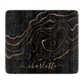 黒い金ゴールド瑪瑙の大理石の名前スクリプト カッティングボード (正面)
