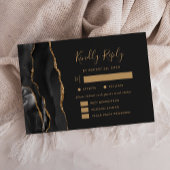 黒い金ゴールド瑪瑙の食事オプションダークウェディングRSVP 出欠カード