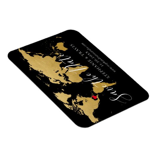 黒い金ゴールド目的地のウェディングマップ日付を保存 マグネット (右側)