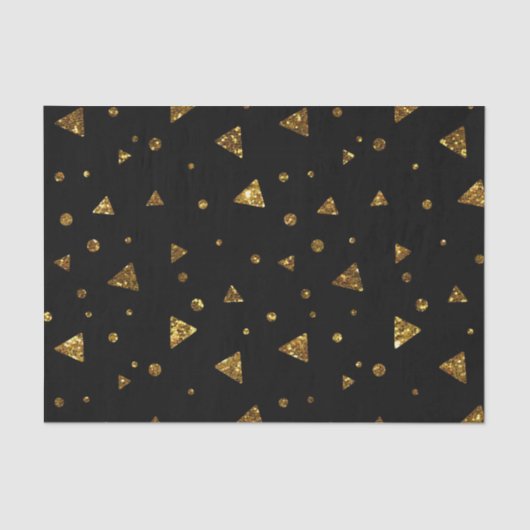 黒い金ゴールド紙吹雪の水玉模様エレガント三角形 薄葉紙 (正面)