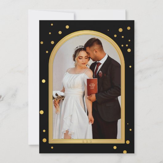 黒い金ゴールド紙吹雪の結婚きらめきの写真 サンキューカード (正面)