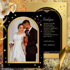 黒い金ゴールド紙吹雪の結婚きらめきの写真 サンキューカード