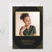 黒い金ゴールド紙吹雪写真の卒業発表 招待状 (裏面)