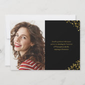 黒い金ゴールド紙吹雪写真の卒業発表 招待状 (裏面)