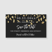 黒い金ゴールド紙吹雪誕生日は日付マグネットを保存 (正面)