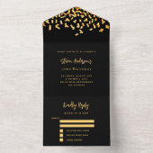 黒い金ゴールド紙吹雪誕生日rsvp オールインワン招待状 (内側)