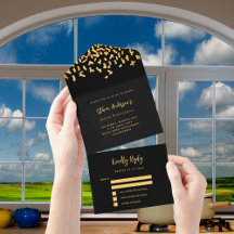 黒い金ゴールド紙吹雪誕生日rsvp