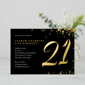 黒い金ゴールド紙吹雪21歳の誕生日 箔招待状 (立ち正面)