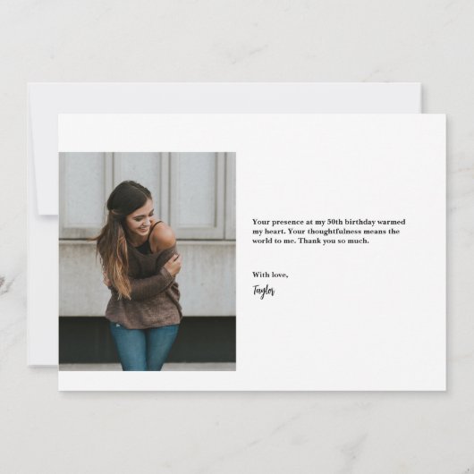 黒い金ゴールド紙吹雪50歳の誕生日カスタム写真 サンキューカード (裏面)