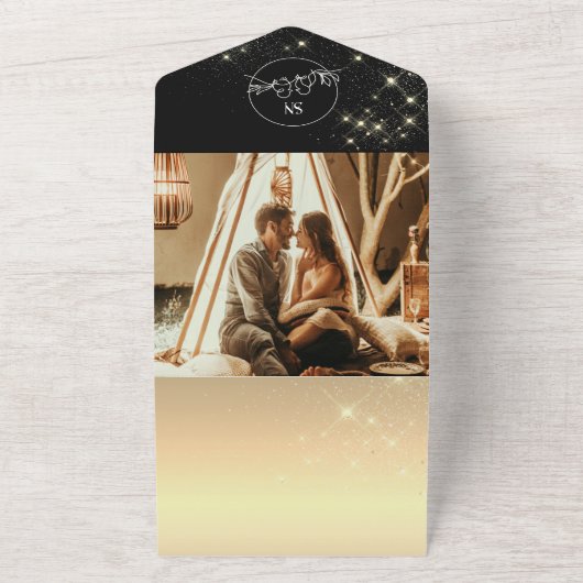 黒い金ゴールド結婚の天空の招待状 オールインワン招待状 (外側)