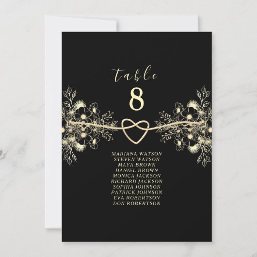 黒い金ゴールド結婚フローラの座席表 (裏面)