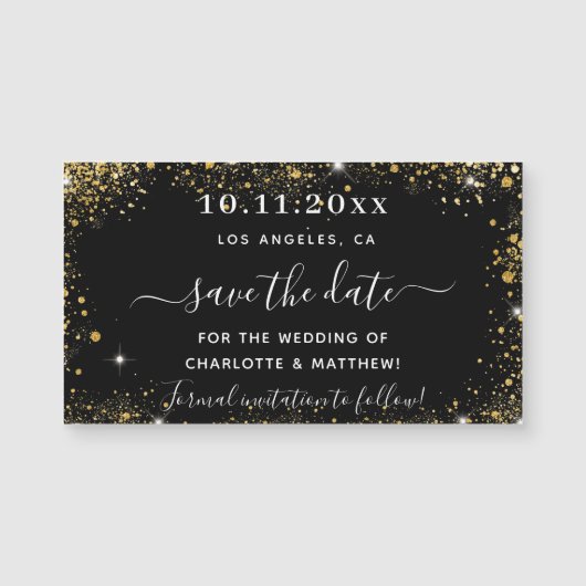 黒い金ゴールド結婚式は日付磁石を保存 (正面)