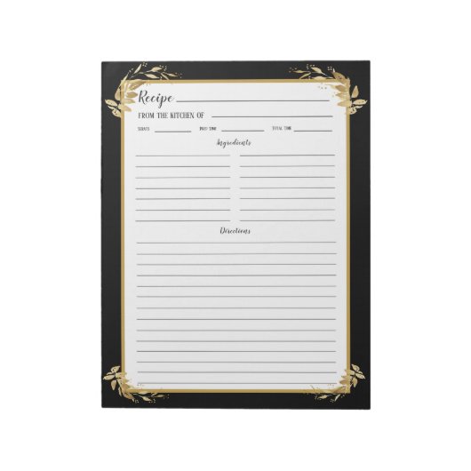 黒い金ゴールド葉レシピバインダーメモ帳 ノートパッド (回転)