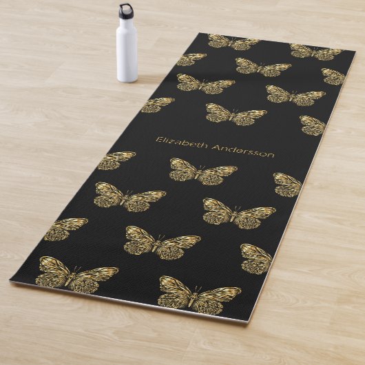黒い金ゴールド蝶の名前 ヨガマット (インサイチュ)
