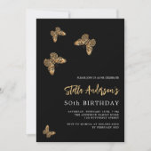 黒い金ゴールド蝶の誕生日 招待状 (正面)