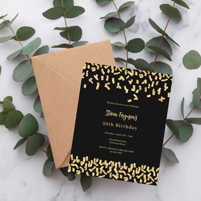 黒い金ゴールド誕生日の招待 (クリエイターアップロード済み)