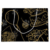 黒い金ゴールド誕生日パターン ラージペーパーバッグ (正面)