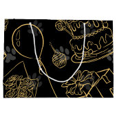 黒い金ゴールド誕生日パターン ラージペーパーバッグ (裏面)