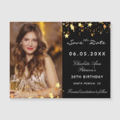 黒い金ゴールド誕生日パーティーは日付マグネットを保存 (正面)