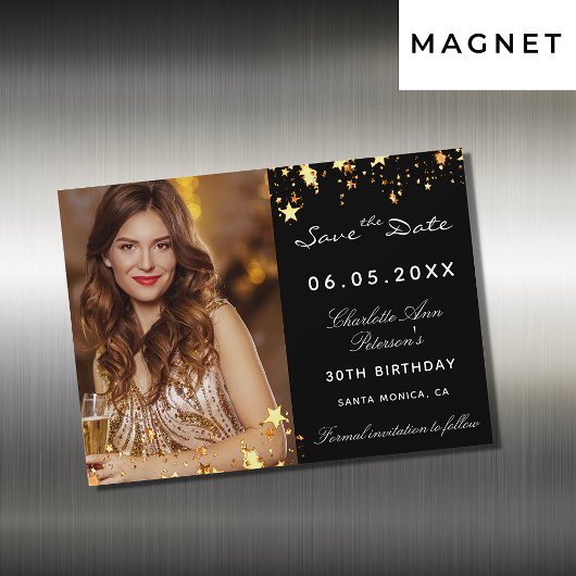 黒い金ゴールド誕生日パーティーは日付マグネットを保存