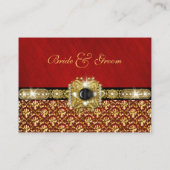 黒い金ゴールド赤いダマスク"テーブル結婚番号" プレイスカード (裏面)