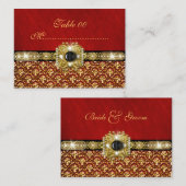 黒い金ゴールド赤いダマスク"テーブル結婚番号" プレイスカード (正面/裏面)