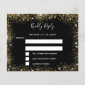 黒い金ゴールド輝くバジェット結婚式RSVP チラシ (正面)