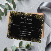 黒い金ゴールド輝くバジェット結婚式RSVP チラシ